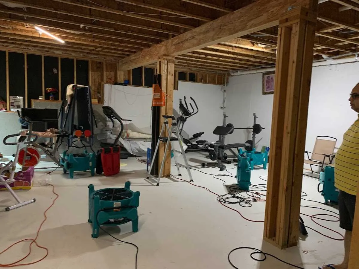 Basement drying equipment setup for Contents Cleaning & Restoration in Crookston
